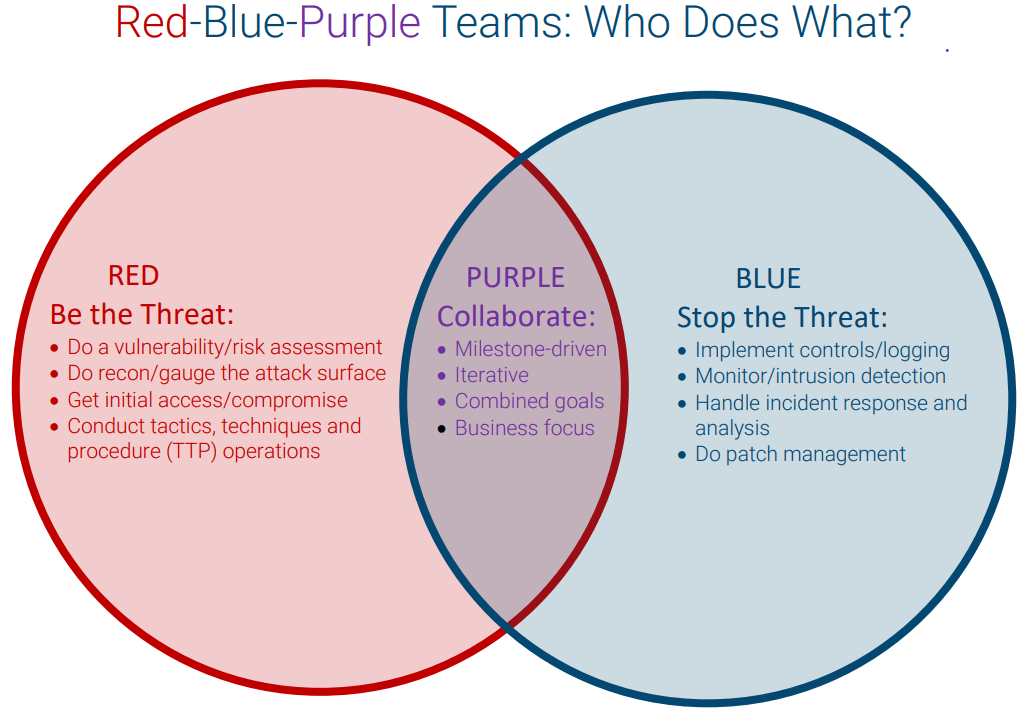Red Team, Blue Team, and Purple Team
